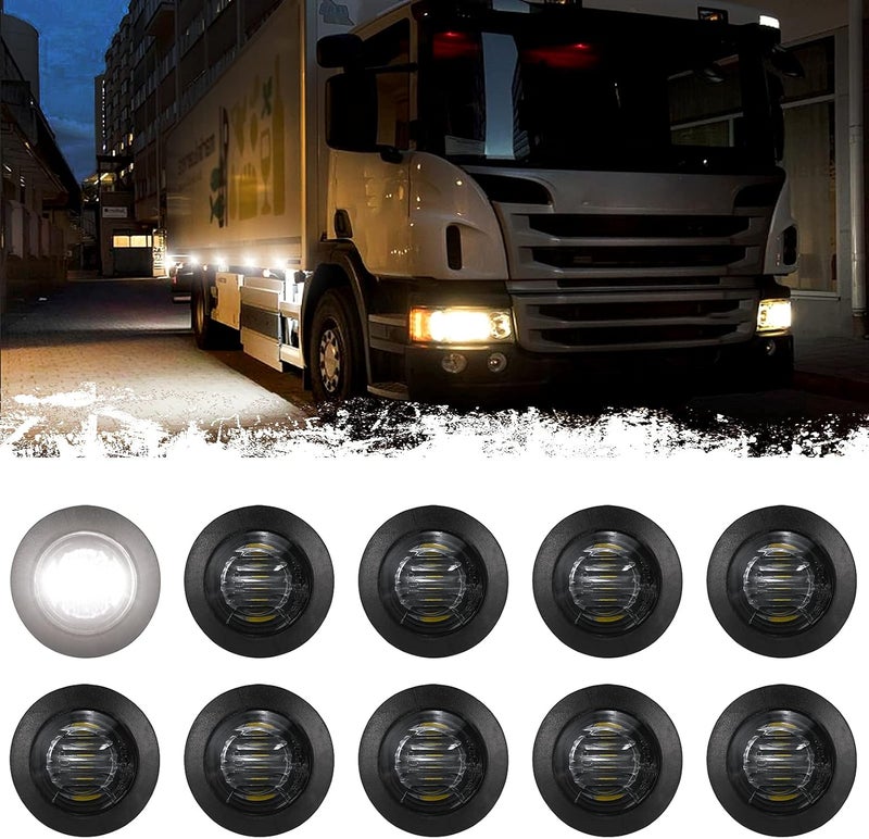 PSEQT 3/4" Round LED Side Marker Lights Clearance Turn Signal Marker Bullet Grommet Light Waterproof for Pickup Trailer Truck Car Bus Wrangler Van RV ATV UTV, 10Pcs White Marker Light with Smoked Lens - Image 1