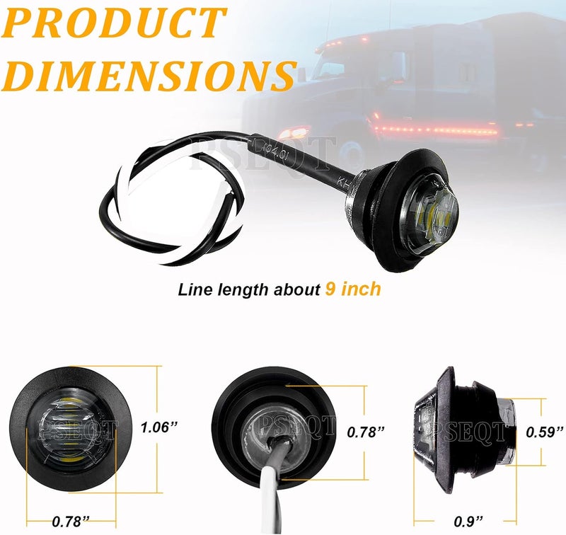 PSEQT 3/4" Round LED Side Marker Lights Clearance Turn Signal Marker Bullet Grommet Light Waterproof for Pickup Trailer Truck Car Bus Wrangler Van RV ATV UTV, 10Pcs White Marker Light with Smoked Lens - Image 2