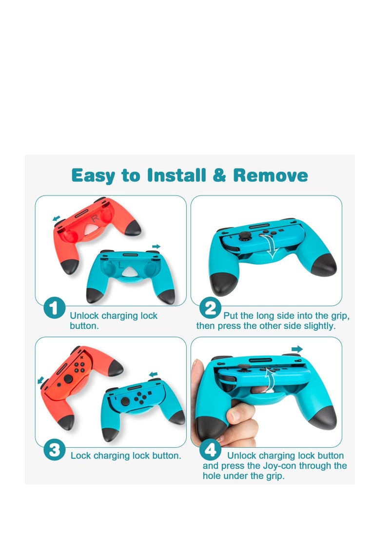 2Pcs Switch Joy Con Grip Compatible with Nintendo Switch/Switch OLED Comfort Grip Holder Gaming Controller Gamepad with Charging Function for Switch Joy-Con Controller (Red and Blue)