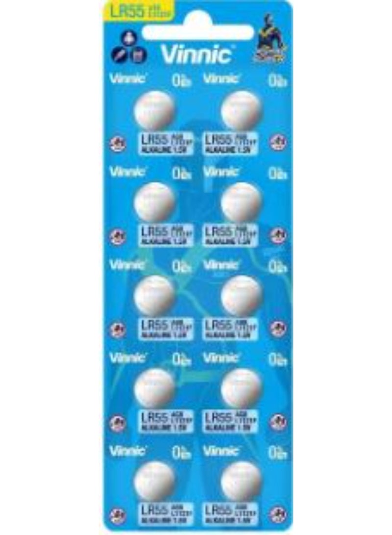 10 بطاريات قلوية Vinnic AG8 (L1121F) (LR55) بجهد 1.5 فولت وخالية من الزئبق (0% Hg)