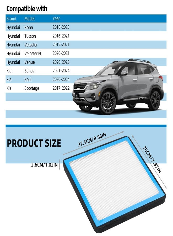 Parfyter 1*HEPA Cabin Air Filter replacement CF12160 Compatible with Hyundai Kona 2018-2022,Tucson 2016-2021,Veloster (N) 2019-2021,Venue 2020-2022;Kia Seltos 2021-2023,Soul 2020-2023,Sportage 2017-2022 - Image 5
