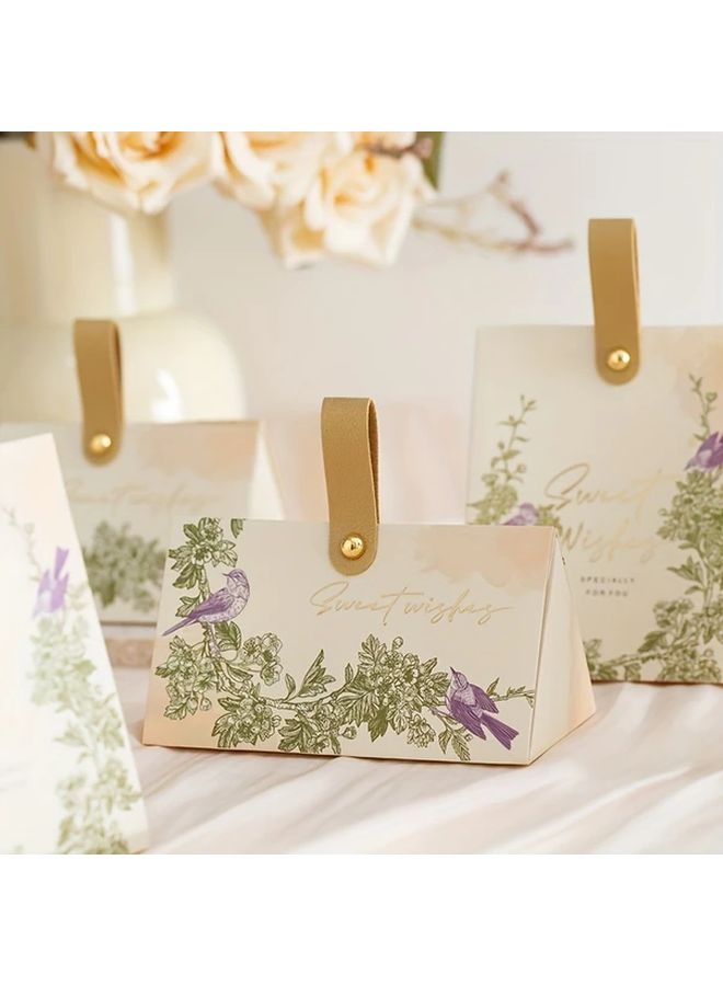Just Married Floral Wedding Gift Bags With Golden Handles Model A Beige - Image 2
