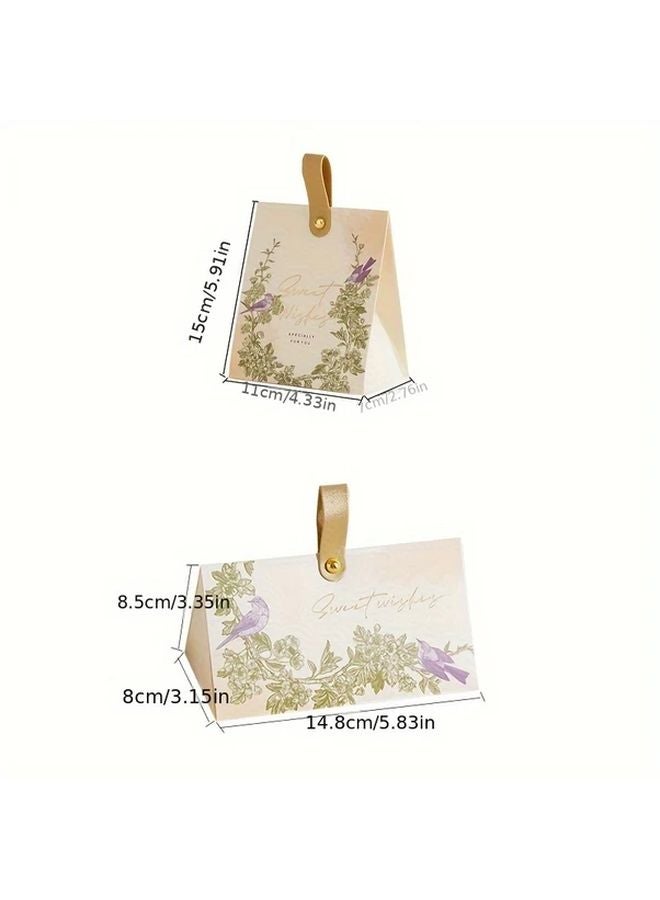 Just Married Floral Wedding Gift Bags With Golden Handles Model A Beige - Image 3