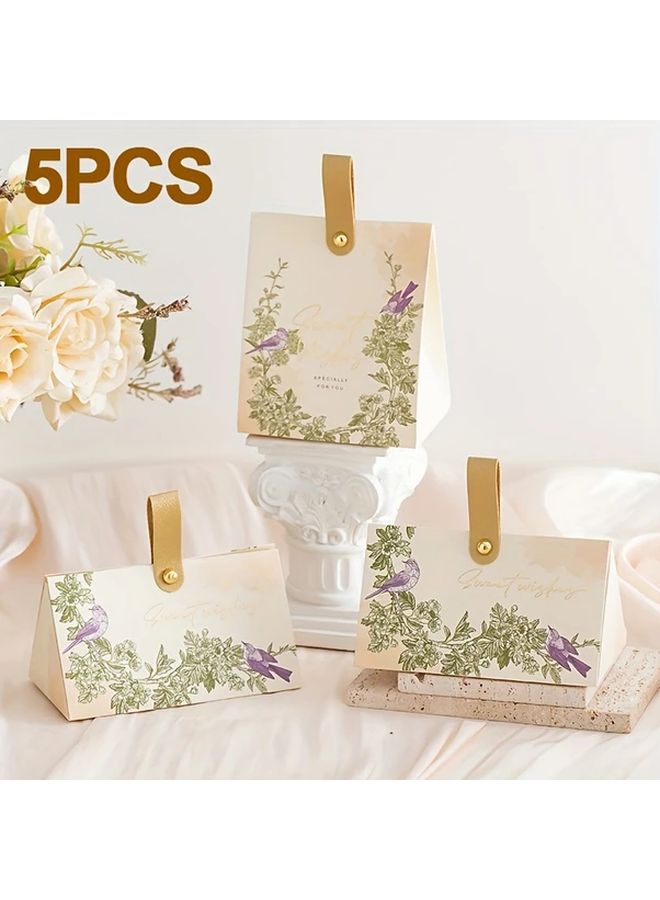 Just Married Floral Wedding Gift Bags With Golden Handles Model A Beige - Image 1