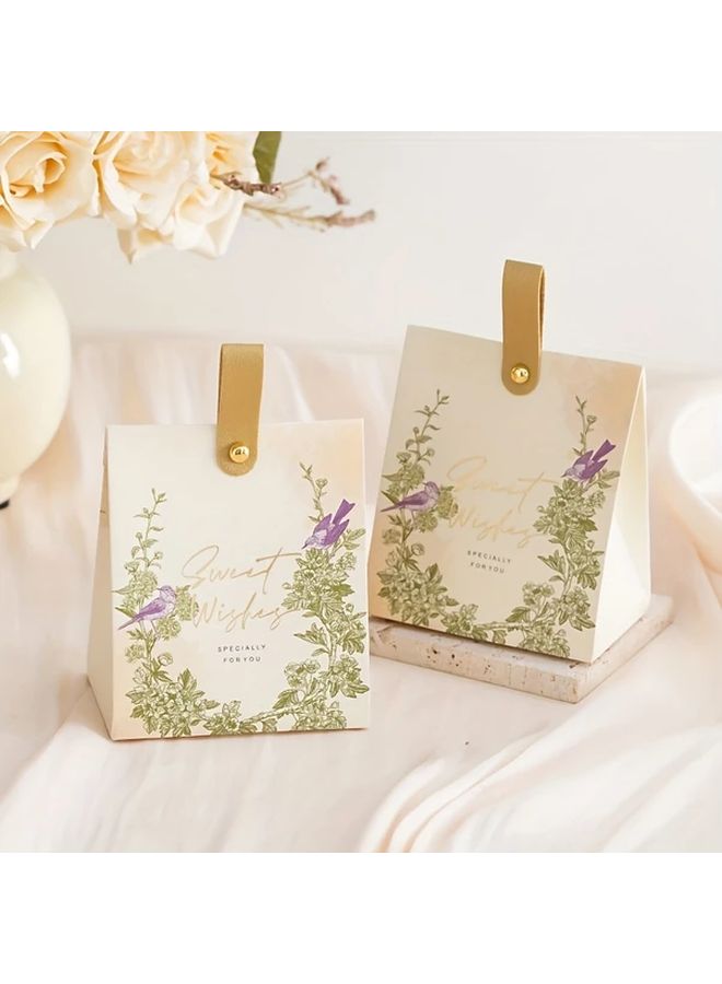 Just Married Floral Wedding Gift Bags With Golden Handles Model A Beige - Image 4