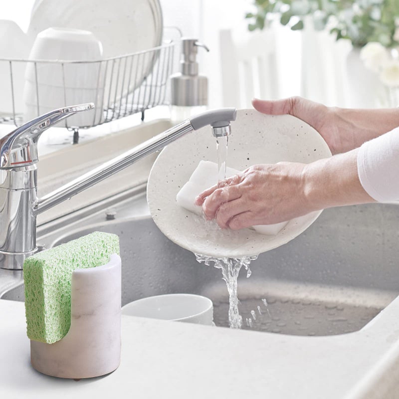 EVERBBKING Marble Sponge Holder Sink Sponge Caddy for kichen counter Drying Rack for Sink Organizer Modern Stone Kitchen Sink Caddy - Image 3