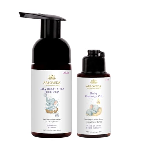 AreoVeda Baby Bath Bundle with Pentavitin| Blend of Oils & Herb Extracts I 24 Hrs Hydration | Massaging Strengthens Bones I Suitable for Newborns I Lab Tested, ECOCERT Certified & EWG Verified - Image 1