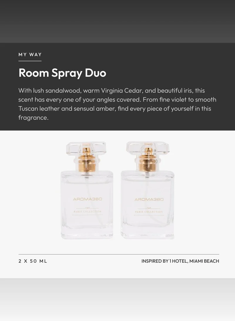 Aroma360  My Way - Essential Oil Room Spray Duo - Luxury Hotel Inspired Aromatherapy - Lush Sandalwood, Warm Virginia Cedar, Beautiful Iris - Hypoallergenic - 2 Pack  | Best Price UAE