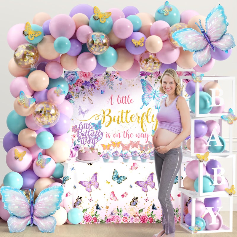 TREWAVE Butterfly Baby Shower Decorations for Girls A Little Butterfly Is On The Way Party Backdrop Butterfly Cake Toppers Stickers Pink Purple Balloons Baby Boxes for Girl Birthday Baby Shower Decor - Image 5