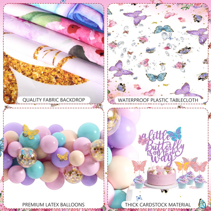 TREWAVE Butterfly Baby Shower Decorations for Girls A Little Butterfly Is On The Way Party Backdrop Butterfly Cake Toppers Stickers Pink Purple Balloons Baby Boxes for Girl Birthday Baby Shower Decor - Image 4