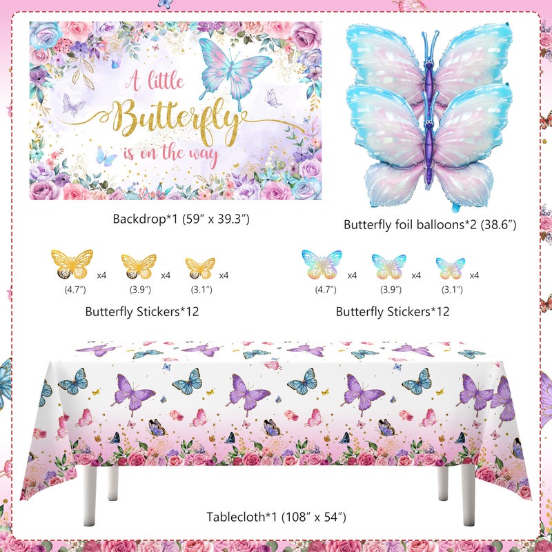 TREWAVE Butterfly Baby Shower Decorations for Girls A Little Butterfly Is On The Way Party Backdrop Butterfly Cake Toppers Stickers Pink Purple Balloons Baby Boxes for Girl Birthday Baby Shower Decor - Image 3