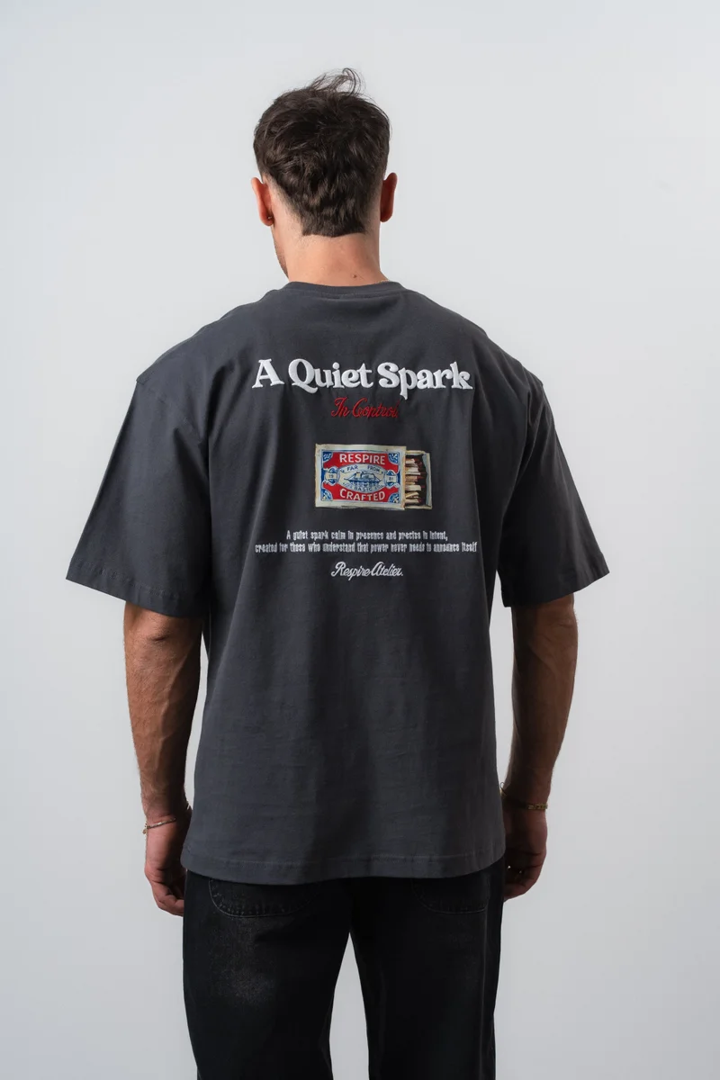Respire Men's Spark Embroidered Oversize T-Shirt, Smoke Grey