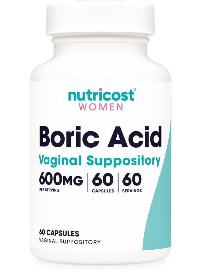 Nutricost Boric Acid 600mg, 60 Capsules - Vaginal Suppository - Non-GMO - for Women - Image 1