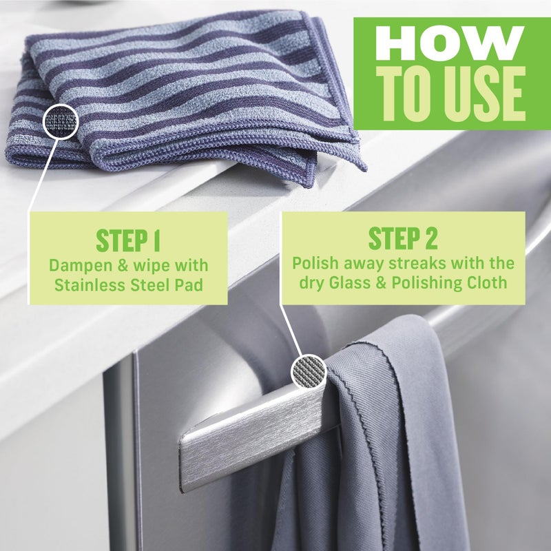 E-Cloth Stainless Steel Microfiber Cleaning Cloth Kit - Stainless Steel Cleaner for Appliances, Oven, Stove, & More - Microfiber Towels for Cars - Reusable Cloths for Cleaning - Image 2