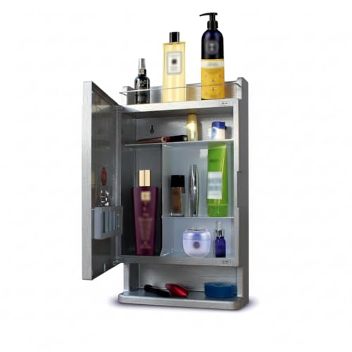 CIPLA PLAST Rich Look Bathroom Cabinet with Mirror | Storage Organiser | Strong Plastic Bathroom Shelves Wall Mounted | Bathroom Accessories| Mirror Cabinet- (Made in India) (Metallic Grey) - Image 3