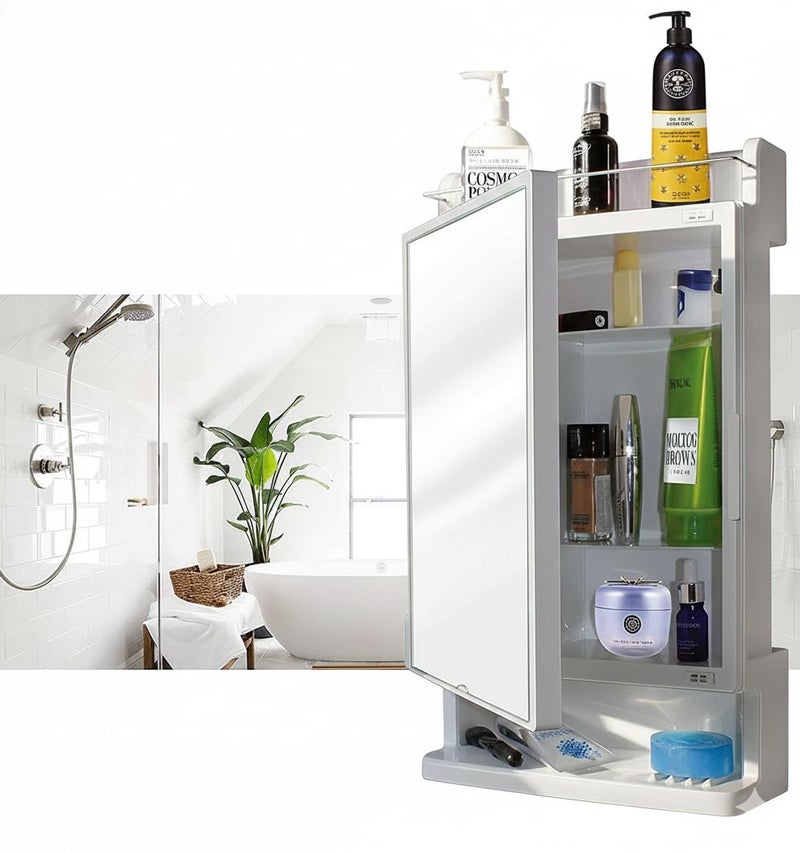 CIPLA PLAST Rich Look Bathroom Cabinet with Mirror | Storage Organiser | Strong Plastic Bathroom Shelves Wall Mounted | Bathroom Accessories| Mirror Cabinet- (Made in India) (Metallic Grey) - Image 1