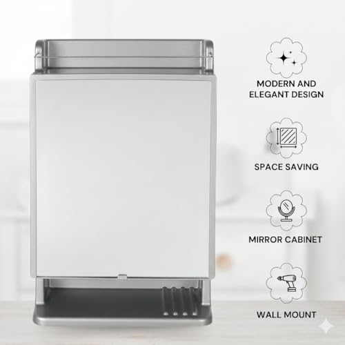 CIPLA PLAST Rich Look Bathroom Cabinet with Mirror | Storage Organiser | Strong Plastic Bathroom Shelves Wall Mounted | Bathroom Accessories| Mirror Cabinet- (Made in India) (Metallic Grey) - Image 5