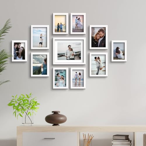 Stuthi Arts Photo Frame Set of 11 Picture Frames for Wall Hanging (8x10-1,5x7-4,4x6-6) | Photo Collage Wood Wall Mount Gift For Best Friend Boy & Girl | Customized Wall Hanging Photo Frame, | Picture Frame For Gift | (White) - Image 1