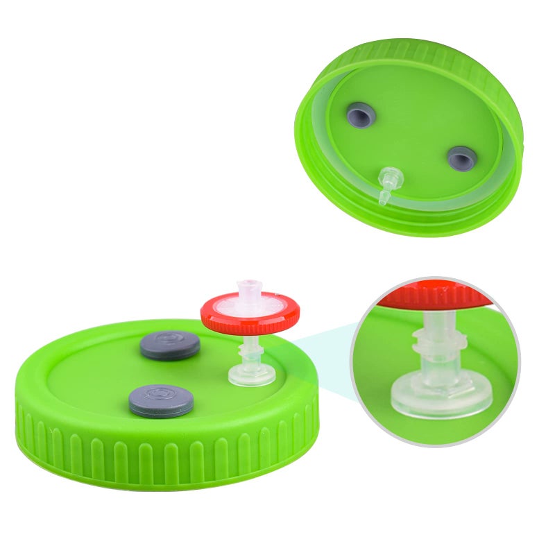 Eleganttime 8Pcs Wide Mouth Liquid Culture Lids,Cultivation Mason Jar Lid with 0.22um PTFE Syringe Filter & 20mm Self Healing Injection Ports For Mushroom(Green) - Image 3