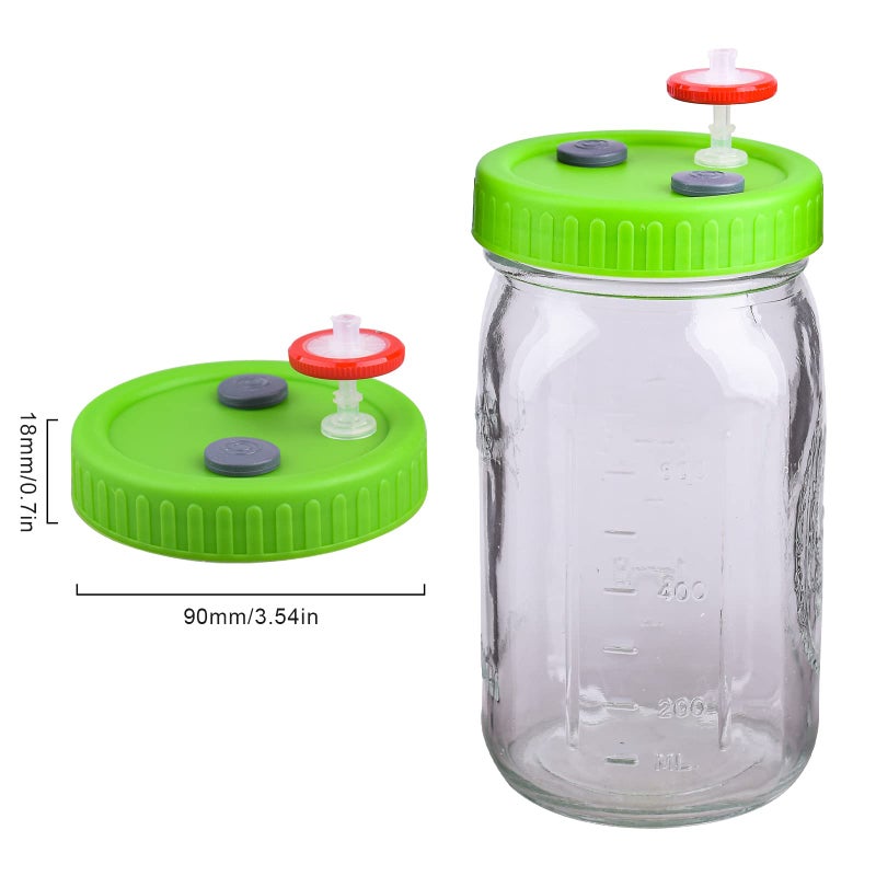 Eleganttime 8Pcs Wide Mouth Liquid Culture Lids,Cultivation Mason Jar Lid with 0.22um PTFE Syringe Filter & 20mm Self Healing Injection Ports For Mushroom(Green) - Image 4