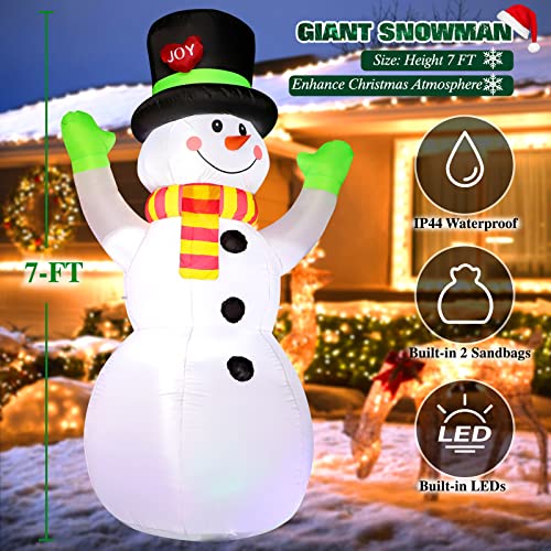 FunFanso 7 FT Christmas Inflatables Giant Snowman Outdoor Decorations, Blow up Snow Man Yard Decor Built-in Bright LED Light Wear Magic Hat, Weatherproof Holiday for Garden Patio Lawn Party Xmas Gifts - Image 3