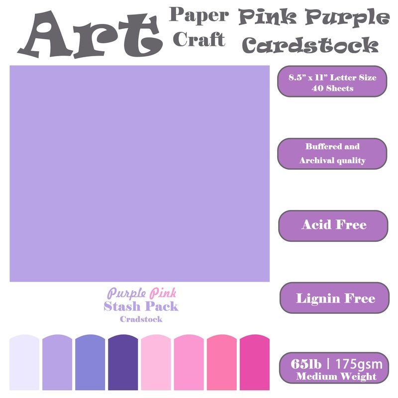 WEKOOSE Pink Purple Cardstock Art Paper Crafts Pack - 8.5 x 11 Stash Assorted 8 Colored Scrapbook Paper 65lb - Double Sided Card Stock for Embossing, Cardmaking - 40 Sheets, Solid Core - Image 3