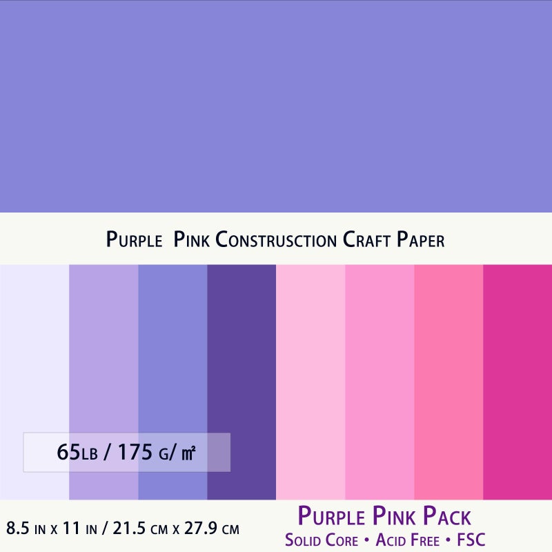 WEKOOSE Pink Purple Cardstock Art Paper Crafts Pack - 8.5 x 11 Stash Assorted 8 Colored Scrapbook Paper 65lb - Double Sided Card Stock for Embossing, Cardmaking - 40 Sheets, Solid Core - Image 2
