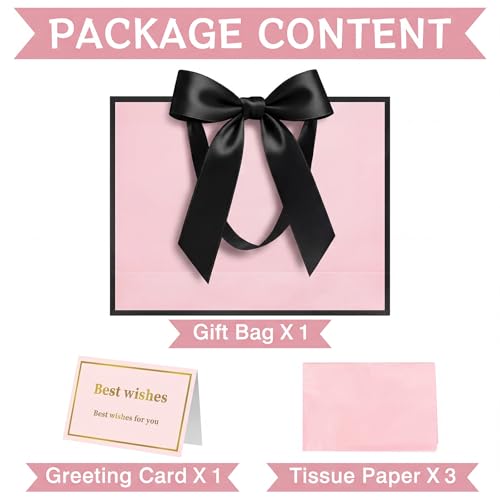 Laidans 13" Gift Bag with Handles and Bow Ribbon, Large Gift Bag with 3 Tissue Paper and 1 Card for Birthdays, Baby Showers, Wedding, Bridal Showers, Mother's Day (Light Pink) - Image 3