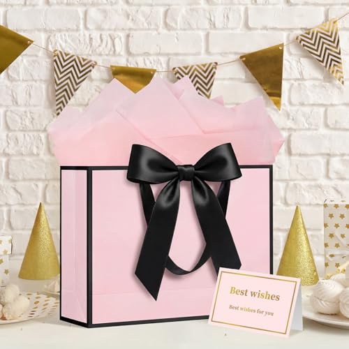 Laidans 13" Gift Bag with Handles and Bow Ribbon, Large Gift Bag with 3 Tissue Paper and 1 Card for Birthdays, Baby Showers, Wedding, Bridal Showers, Mother's Day (Light Pink) - Image 5
