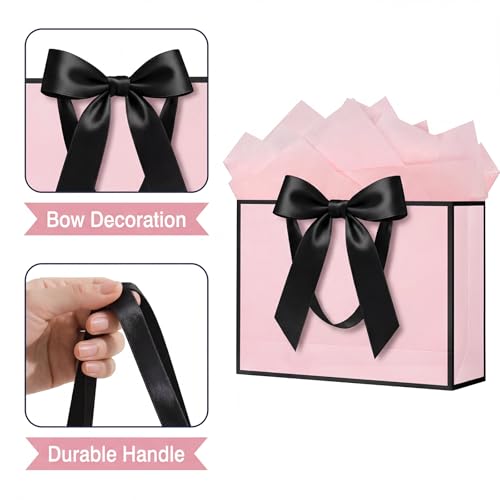 Laidans 13" Gift Bag with Handles and Bow Ribbon, Large Gift Bag with 3 Tissue Paper and 1 Card for Birthdays, Baby Showers, Wedding, Bridal Showers, Mother's Day (Light Pink) - Image 4