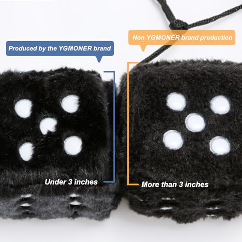 YGMONER Black Fuzzy Dice for Car Rear View Mirror, Pair of 2.75" Plush Dice Retro Hanging Ornaments Car Interior Rearview Mirror Decor Accessories (Black) - Image 2