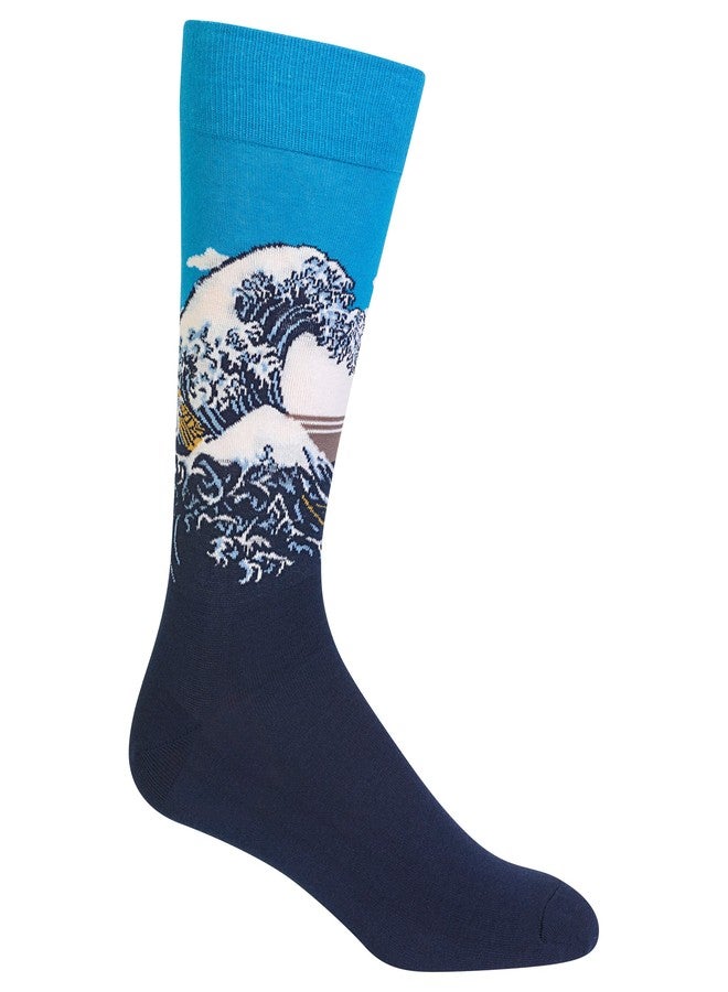 Hot Sox Men's Famous Artist Series Novelty Crew Socks, Wave (Blue/Navy), Shoe Size: 6-12,sock size: 10-13 - Image 1
