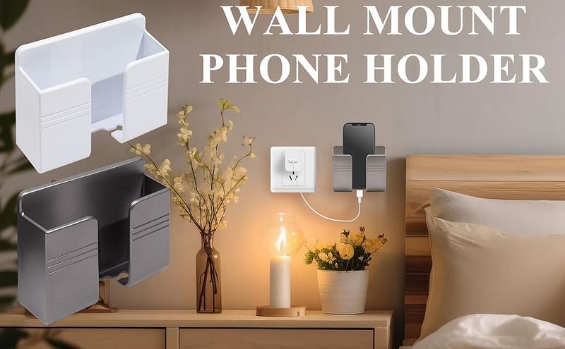 TARAVEE 3 Pcs Premium Wall Mount Phone Holder with 3M Adhesive, Multi-Purpose Stand with Data Cable Receiving Hole, Charger Remote Control Storage Box for Bedroom, Kitchen, P (Black Pack of 3) - Image 3
