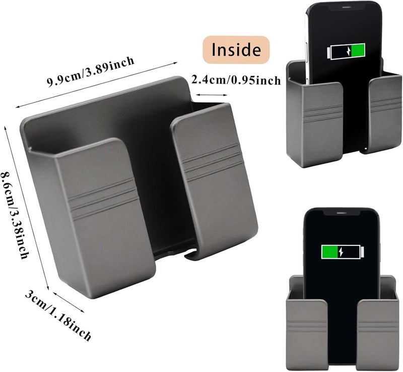 TARAVEE 3 Pcs Premium Wall Mount Phone Holder with 3M Adhesive, Multi-Purpose Stand with Data Cable Receiving Hole, Charger Remote Control Storage Box for Bedroom, Kitchen, P (Black Pack of 3) - Image 2
