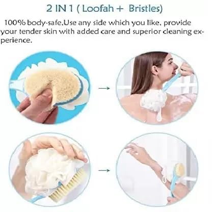 Doville 2 IN 1 Bath Body Brush with Soft Loofah and Bristles,Back Scrubber with Curved Long Handled Shower Brush for Wet or Dry, Women & Men Body,Face and Spa Washing - Image 4