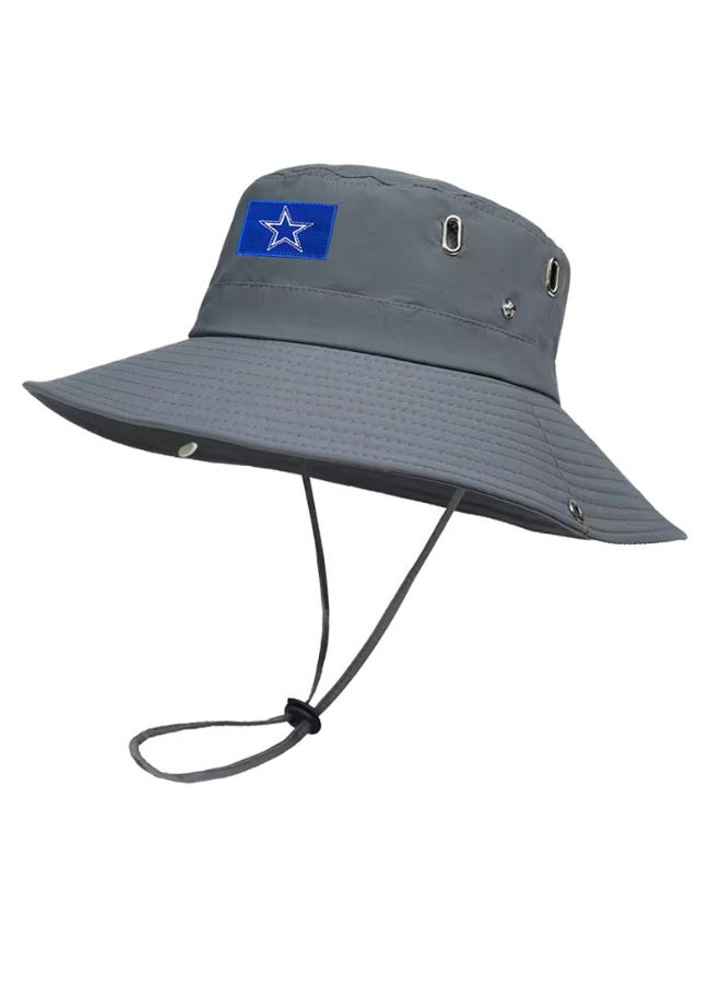 Dallas Cowboys Grey Wide-Brim Bucket Hat with Adjustable Chin Strap
