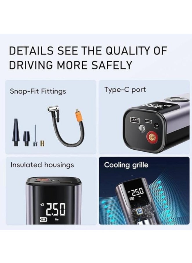 Spaceshoop Portable Tire Inflator with Pressure Gauge Indicator Multi-Use Air Pump for Car Tires, Motorcycles, Balls, Trucks, Smart Quick Charging Design Multicolor  - Image 2