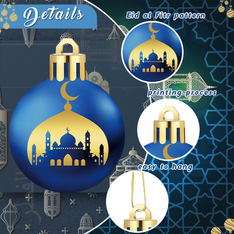 بيميمو BEMEMO 24 PCS الحلي الكرة رمضان لشجرة عيد مبارك ديكورشن 1.57 بوصة من البلاستيك رمضان شنقا الحلي الصغيرة الإسلامية القمر نجم الكرة رمضان لعيد العيد (الأزرق والذهبي) - Image 4