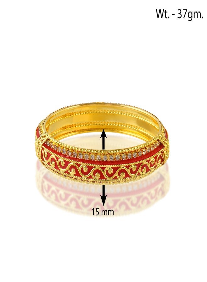 Memoir Brass 24KT Micron Gold Red Meenakari with Imitation Diamond Traditional wedding bridal jewellery Bangle set for Women (KDVK2305 (2.8) - Image 5