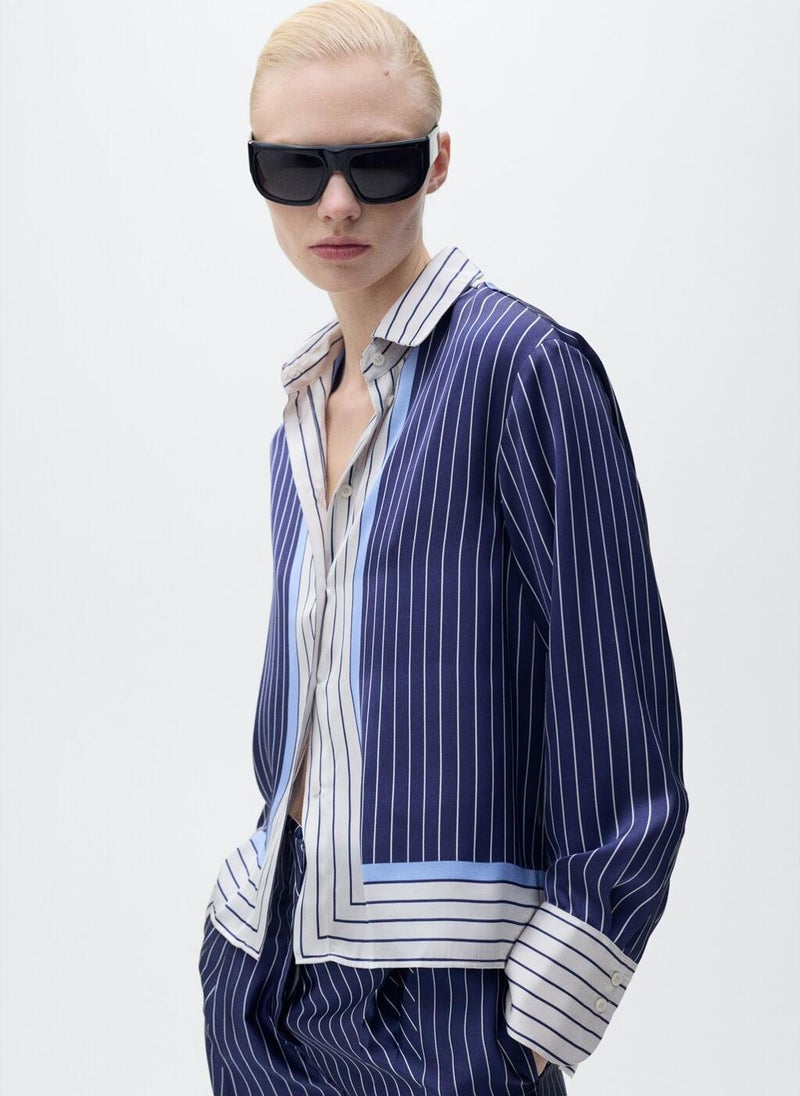 MANGO - Satin Shirt With Combined Stripes - Image 1