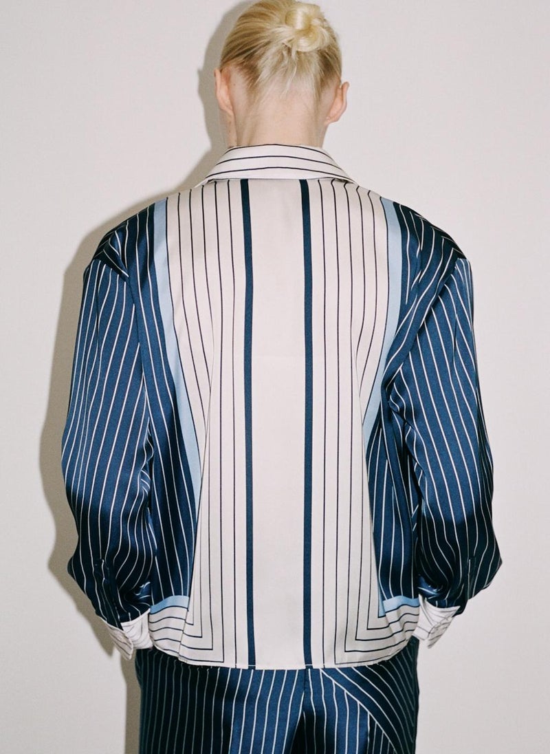 MANGO - Satin Shirt With Combined Stripes - Image 1