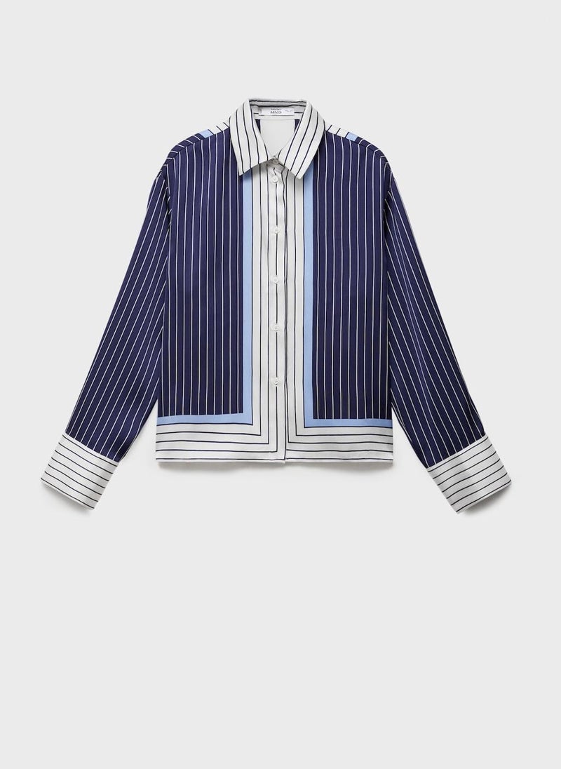 MANGO - Satin Shirt With Combined Stripes - Image 1