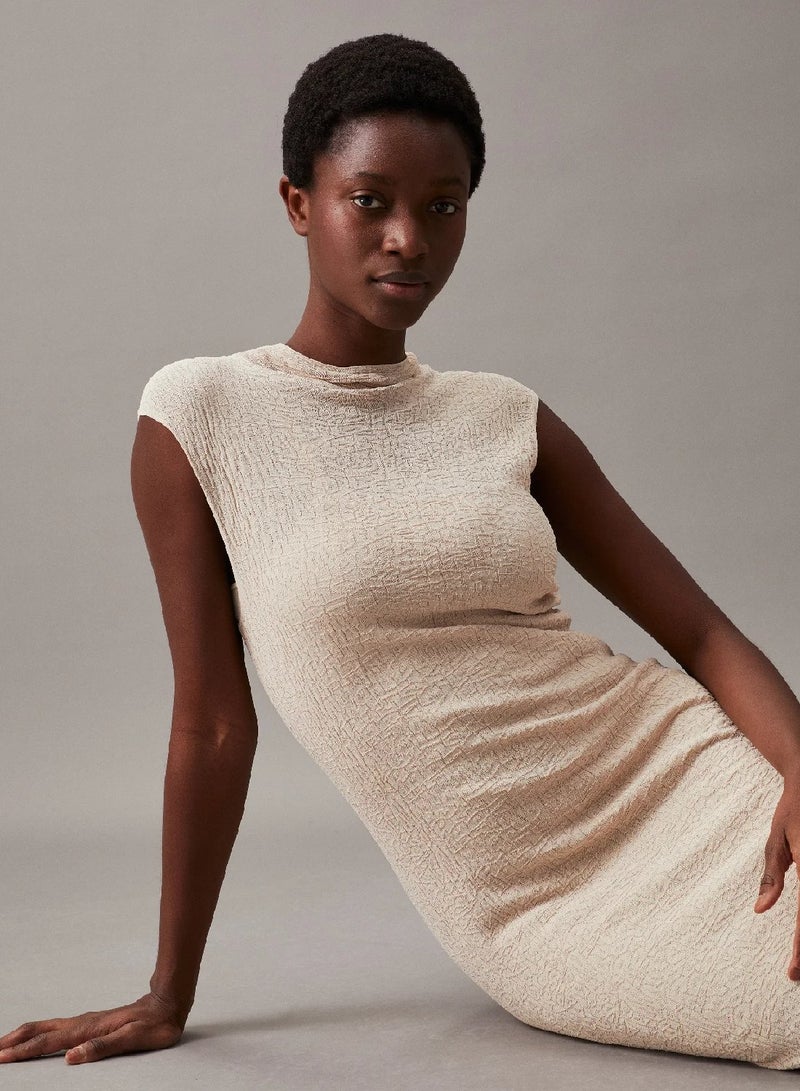 CALVIN KLEIN Slim Crinkle Viscose Shift Dress - Image 3