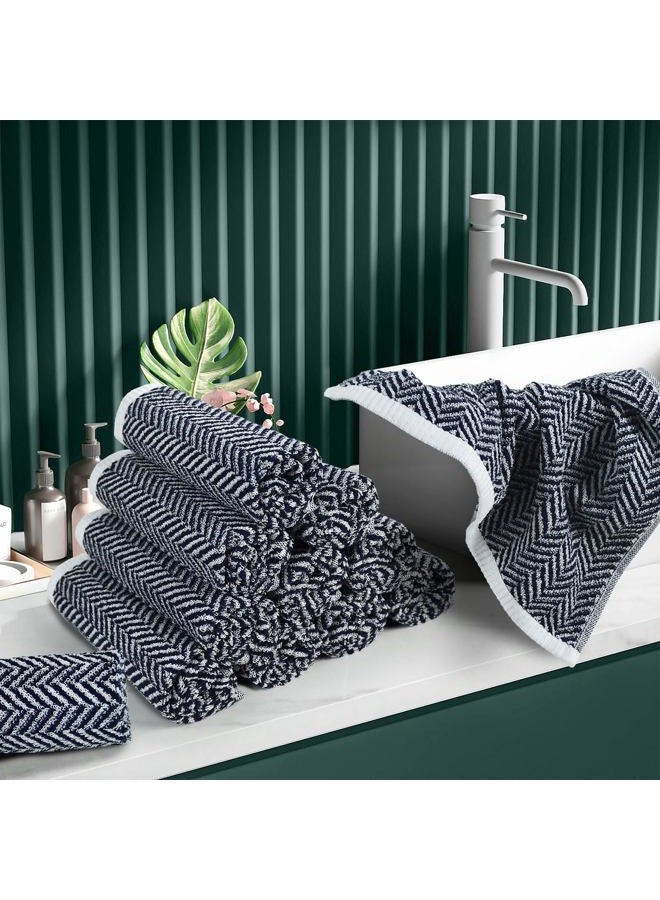 Cleanbear Wash Cloths for Bathroom with Herringbone Stripes, 12 Cotton Washcloths for Showering, Large 13 x 13 Inches, Navy-Blue - Image 4