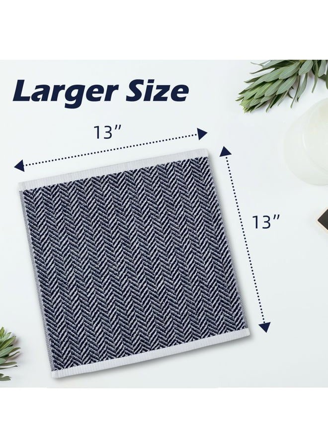 Cleanbear Wash Cloths for Bathroom with Herringbone Stripes, 12 Cotton Washcloths for Showering, Large 13 x 13 Inches, Navy-Blue - Image 2