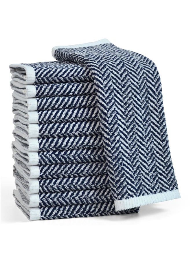 Cleanbear Wash Cloths for Bathroom with Herringbone Stripes, 12 Cotton Washcloths for Showering, Large 13 x 13 Inches, Navy-Blue - Image 1