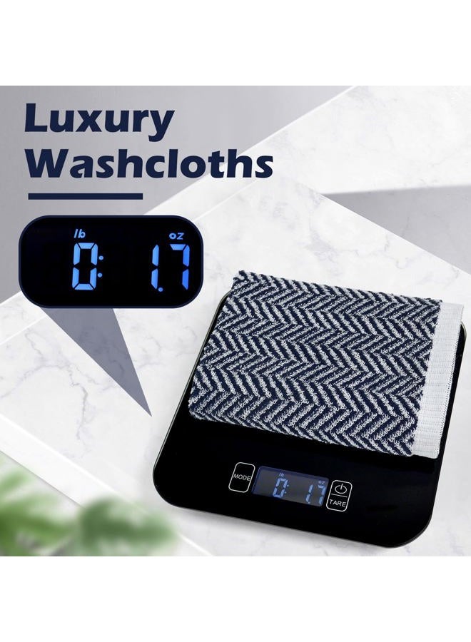 Cleanbear Wash Cloths for Bathroom with Herringbone Stripes, 12 Cotton Washcloths for Showering, Large 13 x 13 Inches, Navy-Blue - Image 3