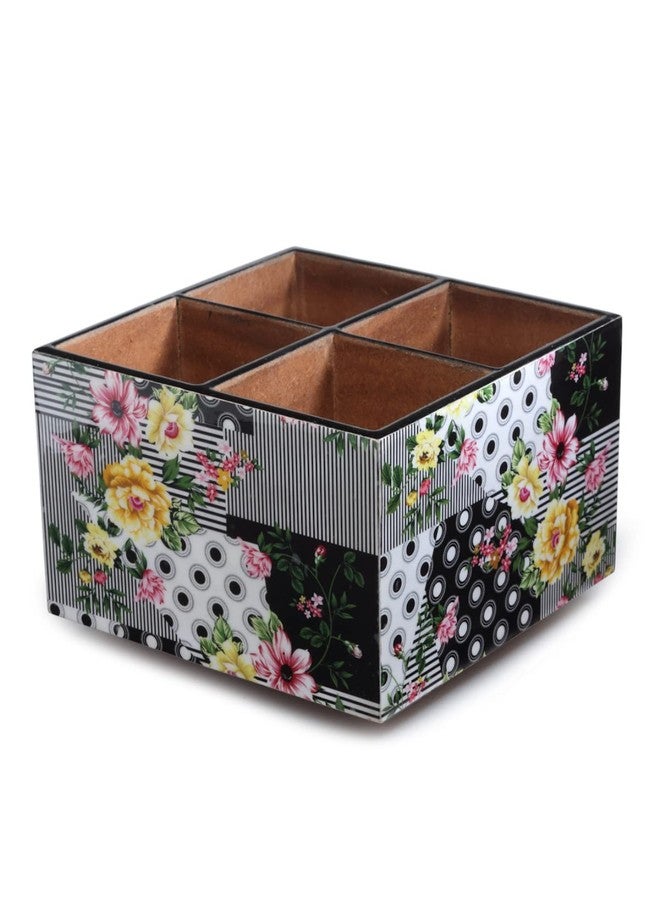 ROMEE Wooden Cutlery Holder for Forks, Knives, Spoons Holder | Stationery Organizer Holder| Cutlery Holder for Counter top, Dining Table, Restaurant Table (Floral, Green & White) - Image 2