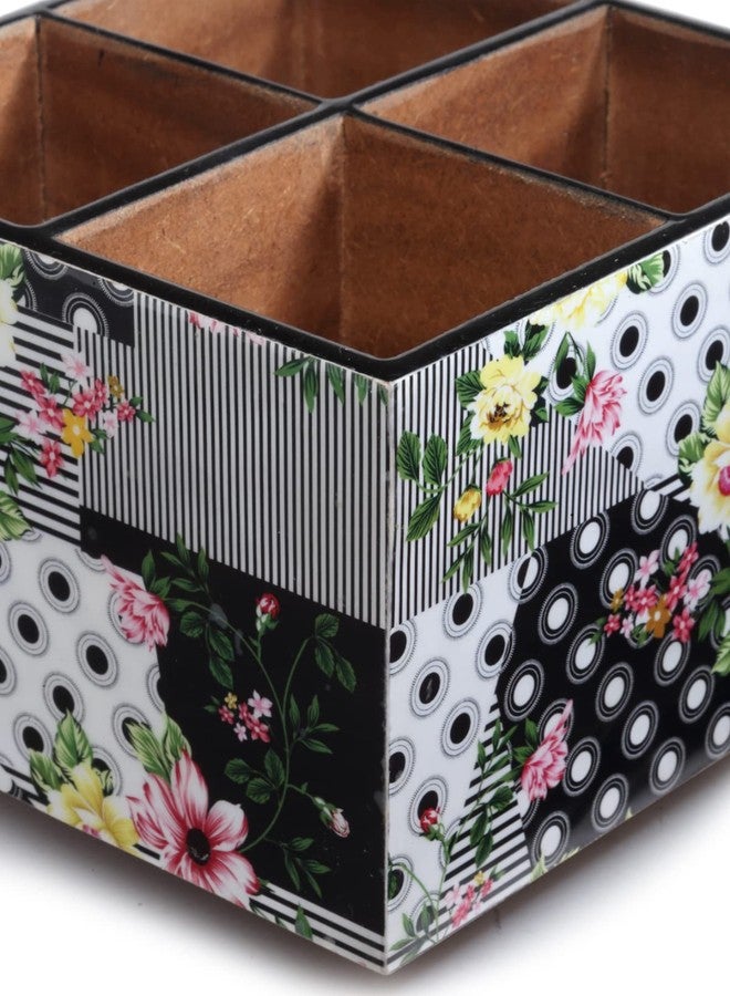 ROMEE Wooden Cutlery Holder for Forks, Knives, Spoons Holder | Stationery Organizer Holder| Cutlery Holder for Counter top, Dining Table, Restaurant Table (Floral, Green & White) - Image 5