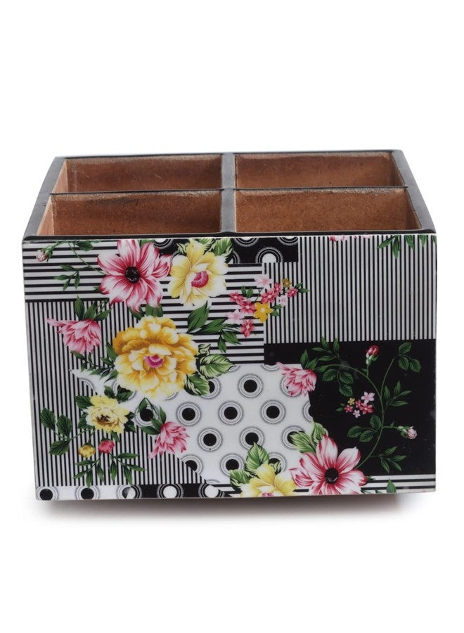 ROMEE Wooden Cutlery Holder for Forks, Knives, Spoons Holder | Stationery Organizer Holder| Cutlery Holder for Counter top, Dining Table, Restaurant Table (Floral, Green & White) - Image 4